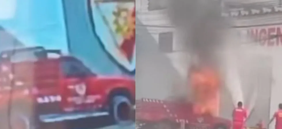 Los Olivos: camioneta de los bomberos se incendia frente a su compañía
