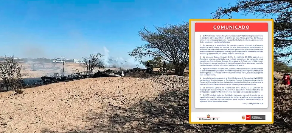 Tragedia en Nazca: MTC confirma que avioneta reportó emergencia antes de perder contacto radial
