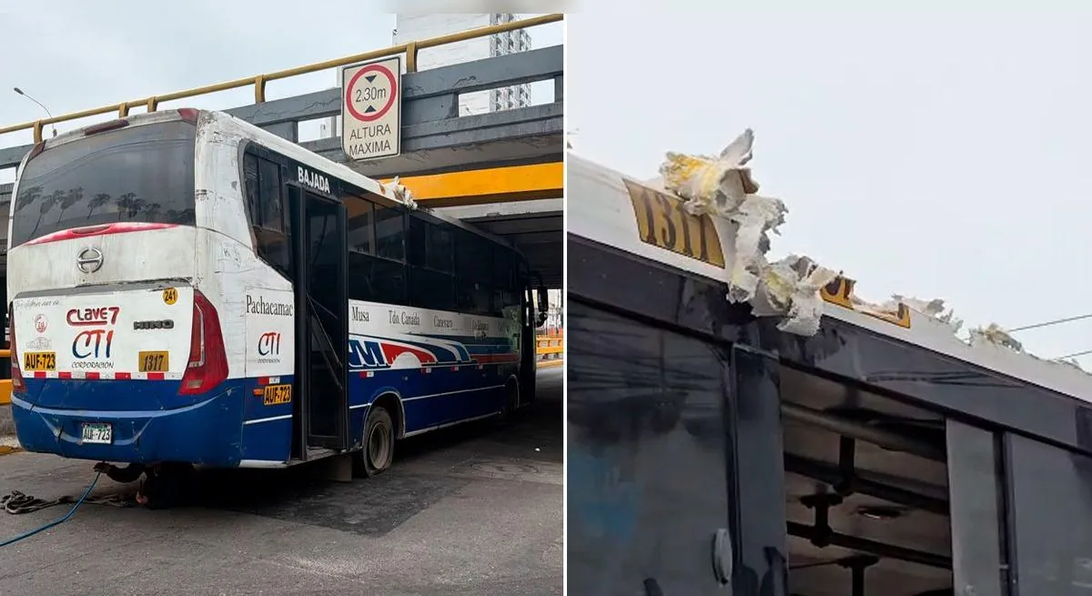 Bus de la empresa CTI queda atrapado bajo puente de avenida Brasil: desinflaron las llantas para liberar el vehículo